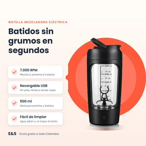 Botella mezcladora eléctrica: 7.000 RPM, recargable USB, 500 ml