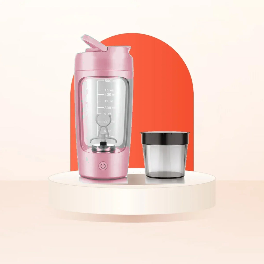 Botella mezcladora eléctrica color rosa